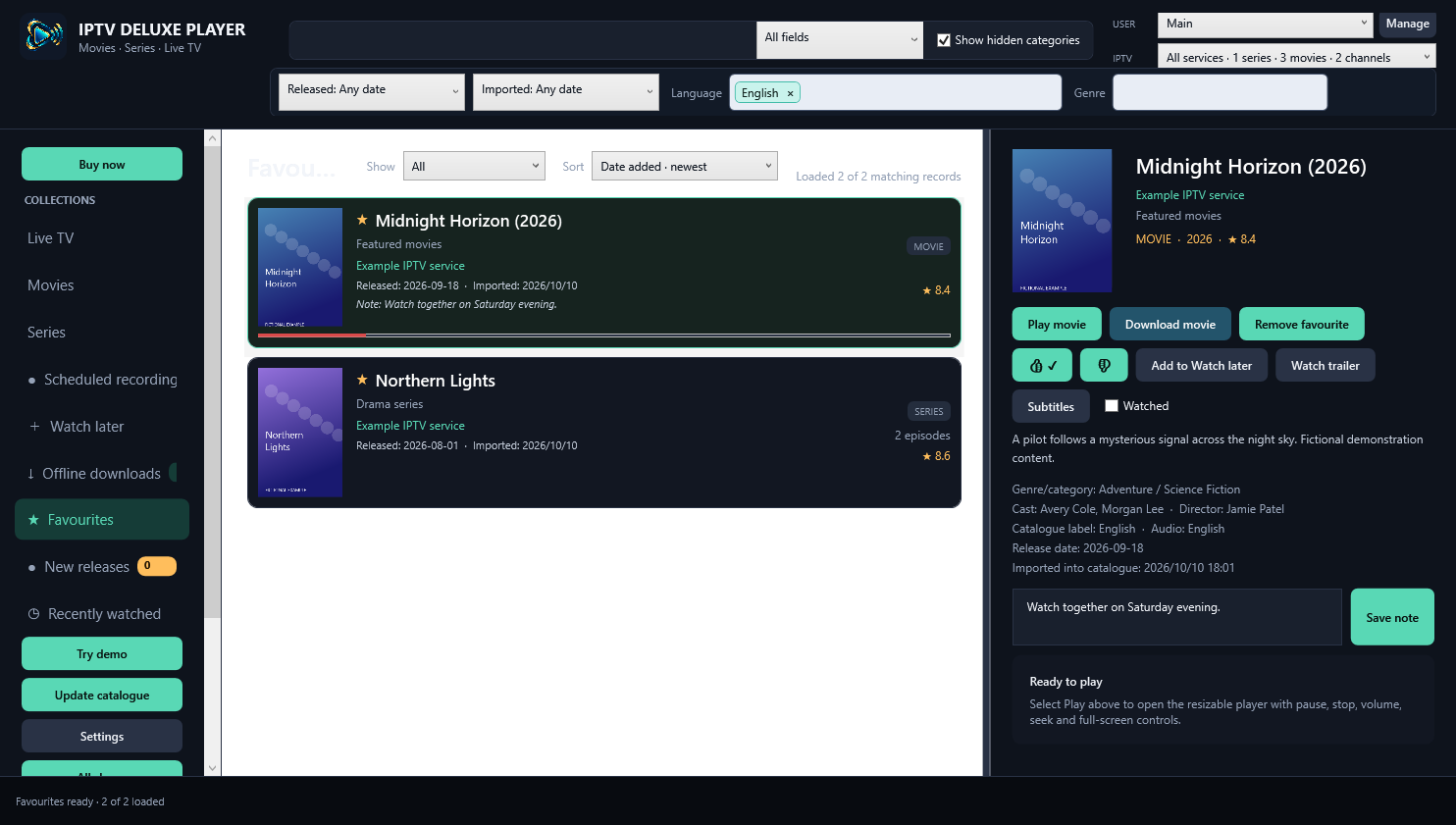 Favourite series with separate personal actions. Your selected user controls the personal records shown.
