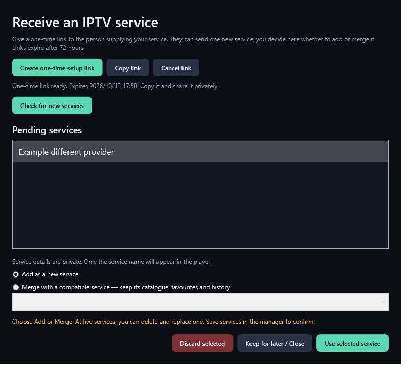 Review the incoming service locally. Below five accounts, Add or compatible Merge are available.